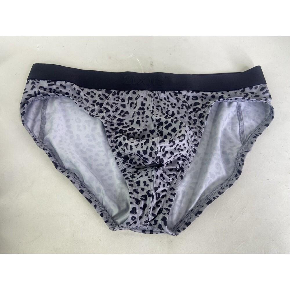 2xist Sexy Sliq Ultra Low Rise Brief Underwear Leopard Snow Print Mens Size M
